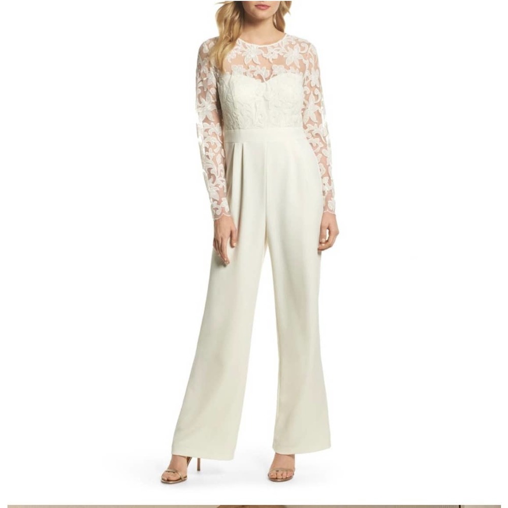 Eliza J Ivory Lace Cream Jumpsuit Women Size 4